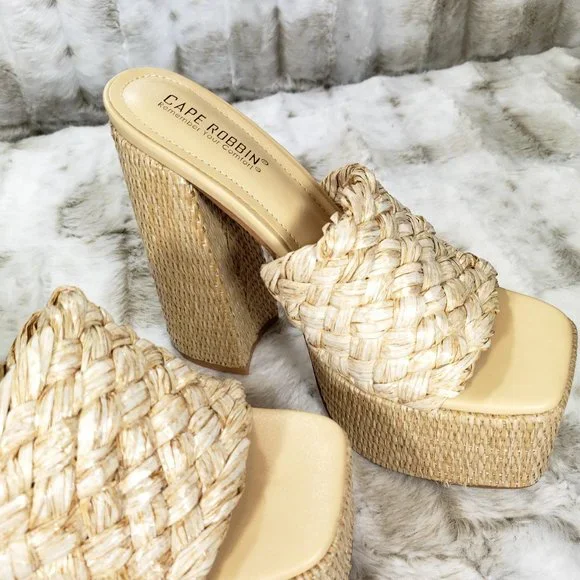 ☆ Cape Robbin Yara Nude Braided Strap High Block Heel Slip On Heeled Sandals - Picture 11 of 15